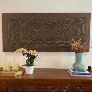 Brown Gold Sequined Art Piece Wall Hanging Canvas